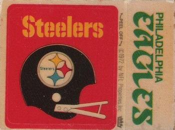 1974 Fleer Football Patches #NNO Pittsburgh Steelers Helmet / Philadelphia Eagles Name Front