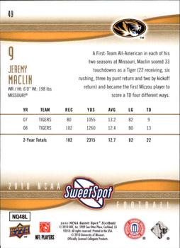 2010 Upper Deck NCAA Sweet Spot #49 Jeremy Maclin  Back