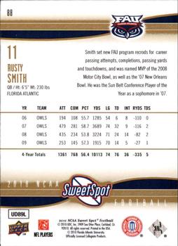 2010 Upper Deck NCAA Sweet Spot #88 Rusty Smith  Back