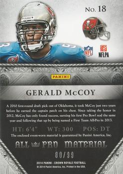 2014 Panini Crown Royale - All-Pro Materials Prime #18 Gerald McCoy Back