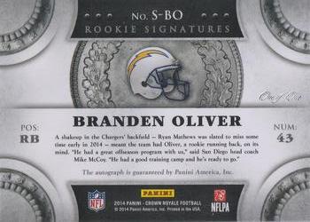 2014 Panini Crown Royale - Rookie Signatures Black Pyramid #S-BO Branden Oliver Back