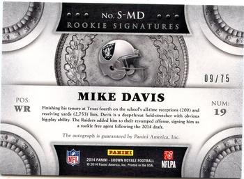 2014 Panini Crown Royale - Rookie Signatures Bronze Pyramid #S-MD Mike Davis Back