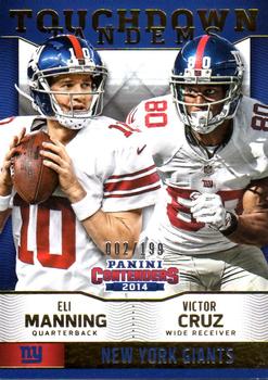 2014 Panini Contenders - Touchdown Tandems Gold #3 Eli Manning / Victor Cruz Front