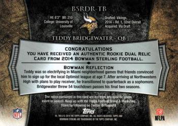 2014 Bowman Sterling - Relics #BSRDR-TB Teddy Bridgewater Back