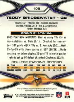 2014 Topps Platinum - Orange Refractors #108 Teddy Bridgewater Back