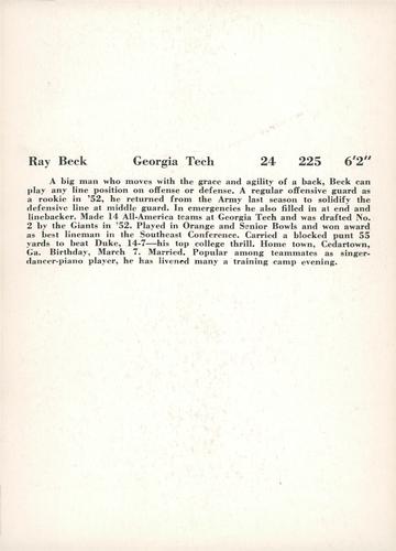 1956 Jay Publishing New York Giants #NNO Ray Beck Back