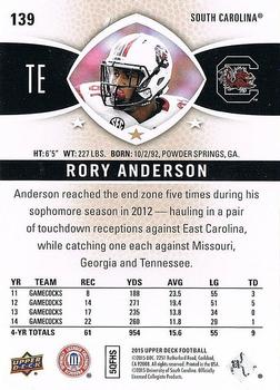 2015 Upper Deck #139 Rory Anderson Back