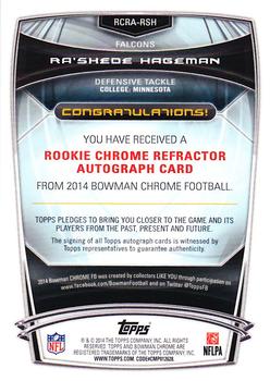 2014 Bowman Chrome - Rookie Autographs Refractors #RCRA-RSH Ra’Shede Hageman Back