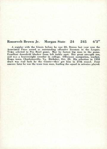 1957 Jay Publishing New York Giants #NNO Roosevelt Brown Jr. Back