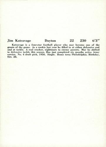 1957 Jay Publishing New York Giants #NNO Jim Katcavage Back