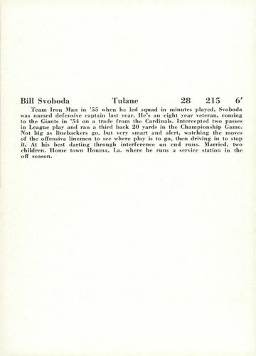 1957 Jay Publishing New York Giants #NNO Bill Svoboda Back