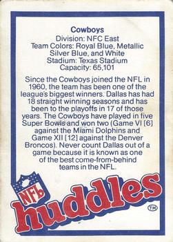 1983 NFL Properties Huddles #NNO Dallas Cowboys Back