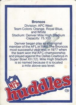 1983 NFL Properties Huddles #NNO Denver Broncos Back
