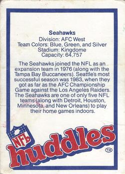 1983 NFL Properties Huddles #NNO Seattle Seahawks Back