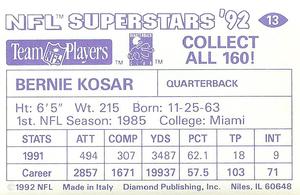 1992 Diamond NFL Superstars Stickers #13 Bernie Kosar Back