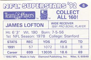1992 Diamond NFL Superstars Stickers #6 James Lofton Back