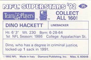 1992 Diamond NFL Superstars Stickers #35 Dino Hackett Back