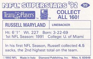 1992 Diamond NFL Superstars Stickers #99 Russell Maryland Back