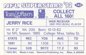 1992 Diamond NFL Superstars Stickers #143 Jerry Rice Back