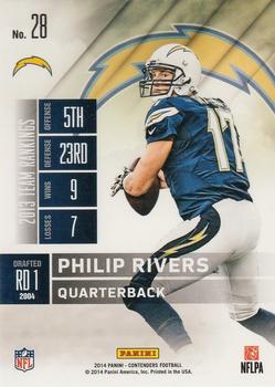 2014 Panini Contenders - Playoff Ticket #28 Philip Rivers Back