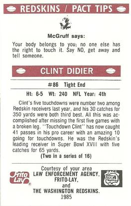 1985 Washington Redskins Police #2 Clint Didier Back