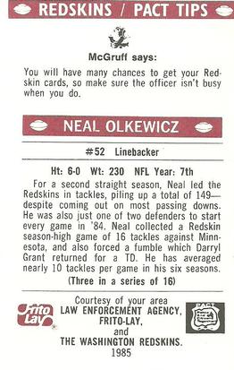 1985 Washington Redskins Police #3 Neal Olkewicz Back