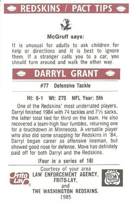 1985 Washington Redskins Police #4 Darryl Grant Back