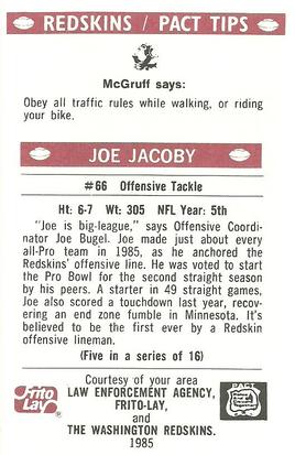 1985 Washington Redskins Police #5 Joe Jacoby Back