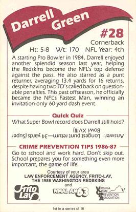 1986 Washington Redskins Police #1 Darrell Green Back
