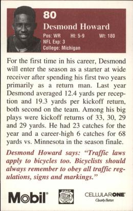 1994 Washington Redskins Police #9 Desmond Howard Back