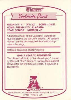1988 Winners Alabama Crimson Tide #NNO Vantreise Davis Back