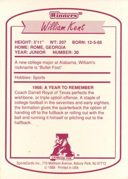1988 Winners Alabama Crimson Tide #NNO William Kent Back