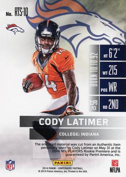 2014 Panini Contenders - Rookie Ticket Swatches #RTS-10 Cody Latimer Back