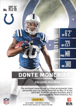 2014 Panini Contenders - Rookie Ticket Swatches #RTS-16 Donte Moncrief Back
