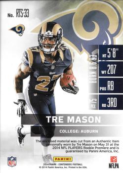 2014 Panini Contenders - Rookie Ticket Swatches #RTS-33 Tre Mason Back
