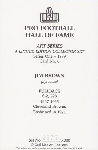 1989 Goal Line Hall of Fame Art Collection  #6 Jim Brown Back