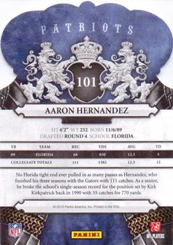 2010 Panini Crown Royale #101 Aaron Hernandez Back
