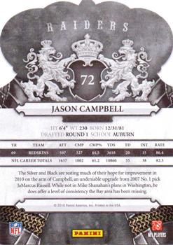 2010 Panini Crown Royale #72 Jason Campbell Back
