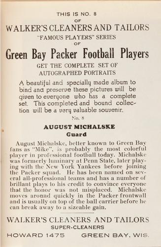 1932 Walker's Cleaners Green Bay Packers #8 Mike Michalske Back