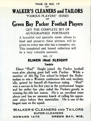 1932 Walker's Cleaners Green Bay Packers #17 Red Sleight Back