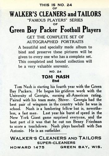1932 Walker's Cleaners Green Bay Packers #24 Tom Nash Back