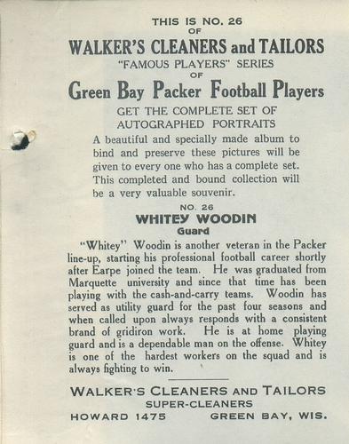 1932 Walker's Cleaners Green Bay Packers #26 Howard Woodin Back