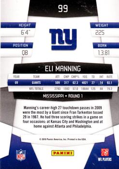 2010 Panini Certified #99 Eli Manning  Back