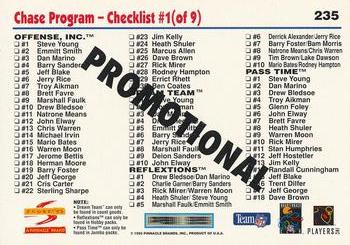 1995 Score - Promotional Backs #235 Chase Program Checklist Back