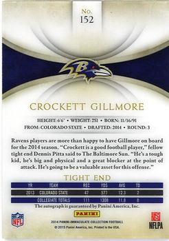 2014 Panini Immaculate Collection - Numbers Rookie Autographs #152 Crockett Gillmore Back