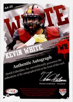 2015 SAGE HIT - Artistry Autographs #AA-22 Kevin White Back