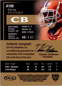 2015 SAGE HIT - Autographs Red #A100 Garry Peters Back