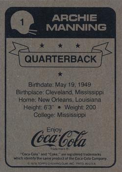 1979 Coca-Cola New Orleans Saints #1 Archie Manning Back