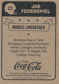 1979 Coca-Cola New Orleans Saints #22 Joe Federspiel Back