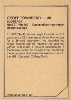 1983 JOGO CFL Limited #NNO Geoff Townsend Back